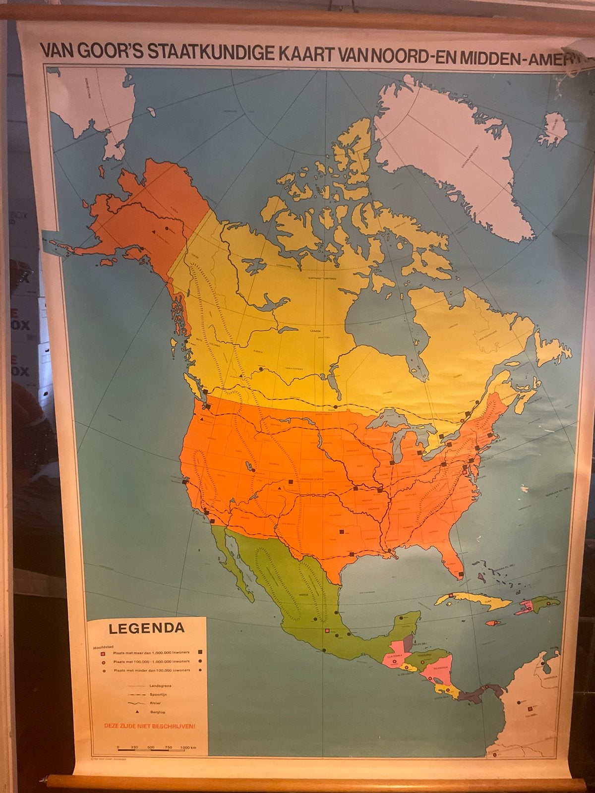 Vintage Schoolkaart Noord- en Midden-Amerika (Van Goor), Ophalen of Verzenden