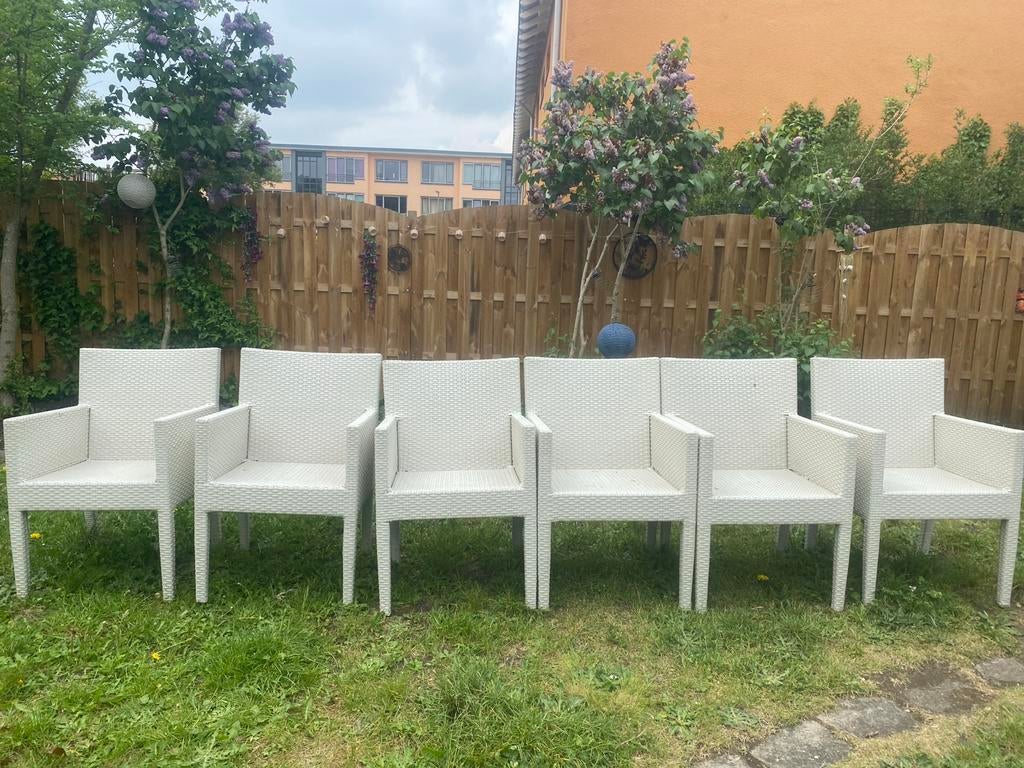 6x Wicker Tuinstoelen Wit - Zo goed als nieuw, Ophalen of Verzenden, Zo goed als nieuw, Wicker