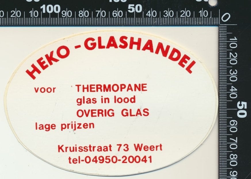 Sticker: Heko Glashandel - Weert, Ophalen of Verzenden, Zo goed als nieuw, Bedrijf of Vereniging
