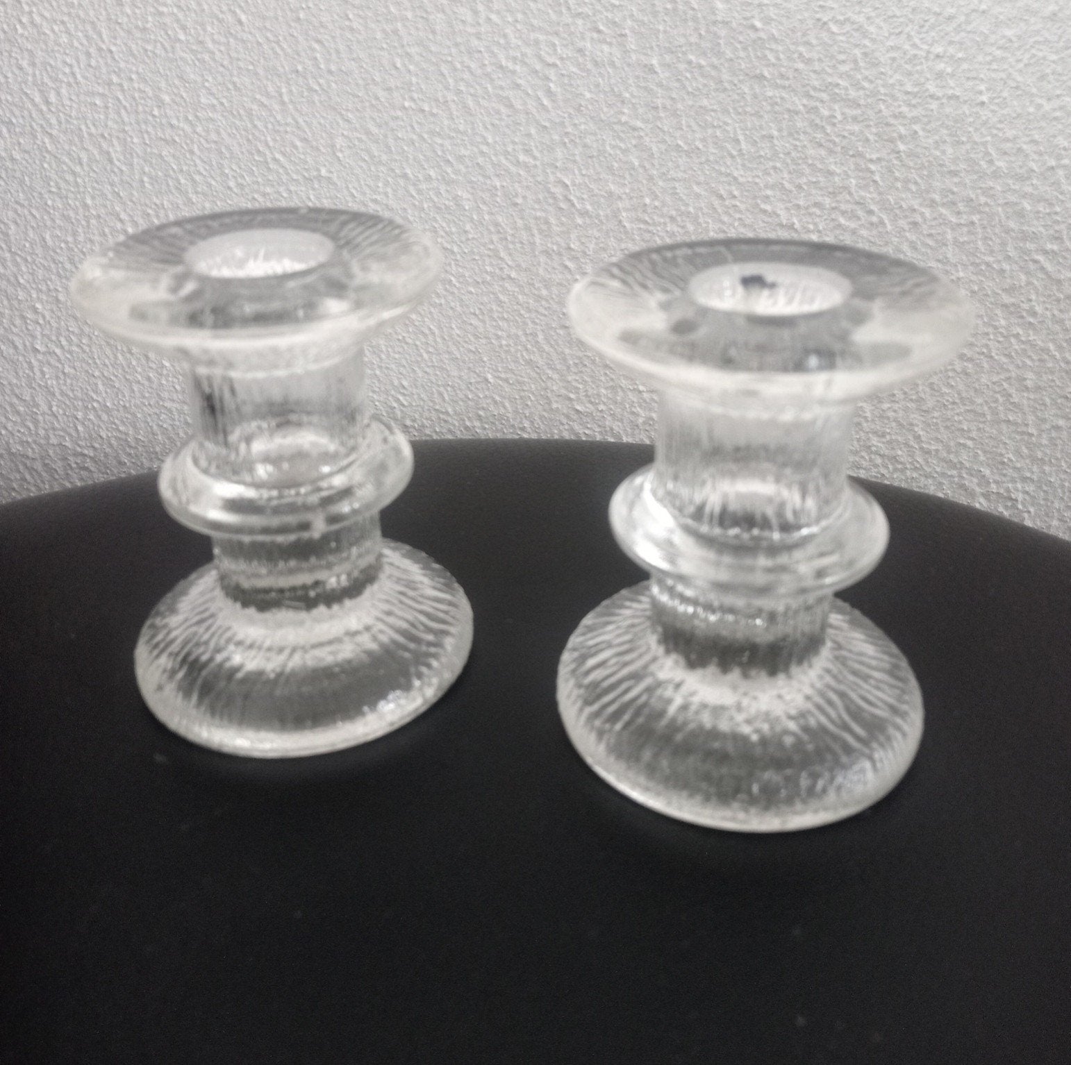 2 vintage glazen kaarsenkandelaars jaren 70, 8 cm, Ophalen of Verzenden, Kandelaar, Iittala