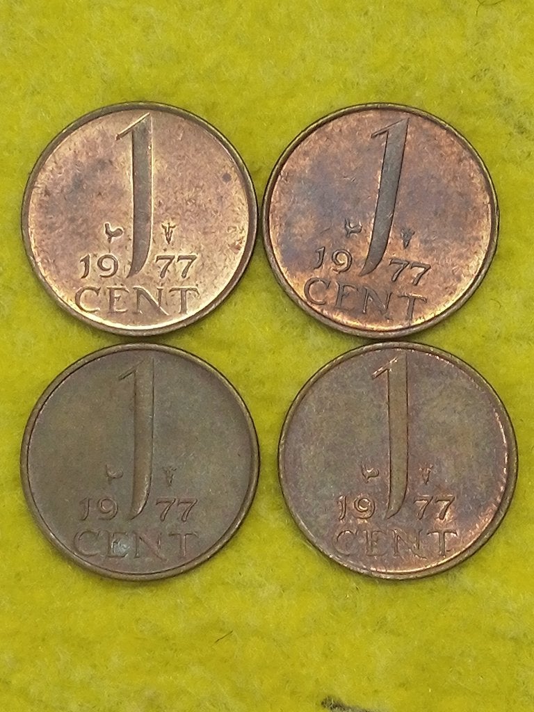 4 stuks 1cent muntjes uit 1977. Gewoon bieden!, Ophalen of Verzenden, Koningin Juliana, 1 cent, Losse munt