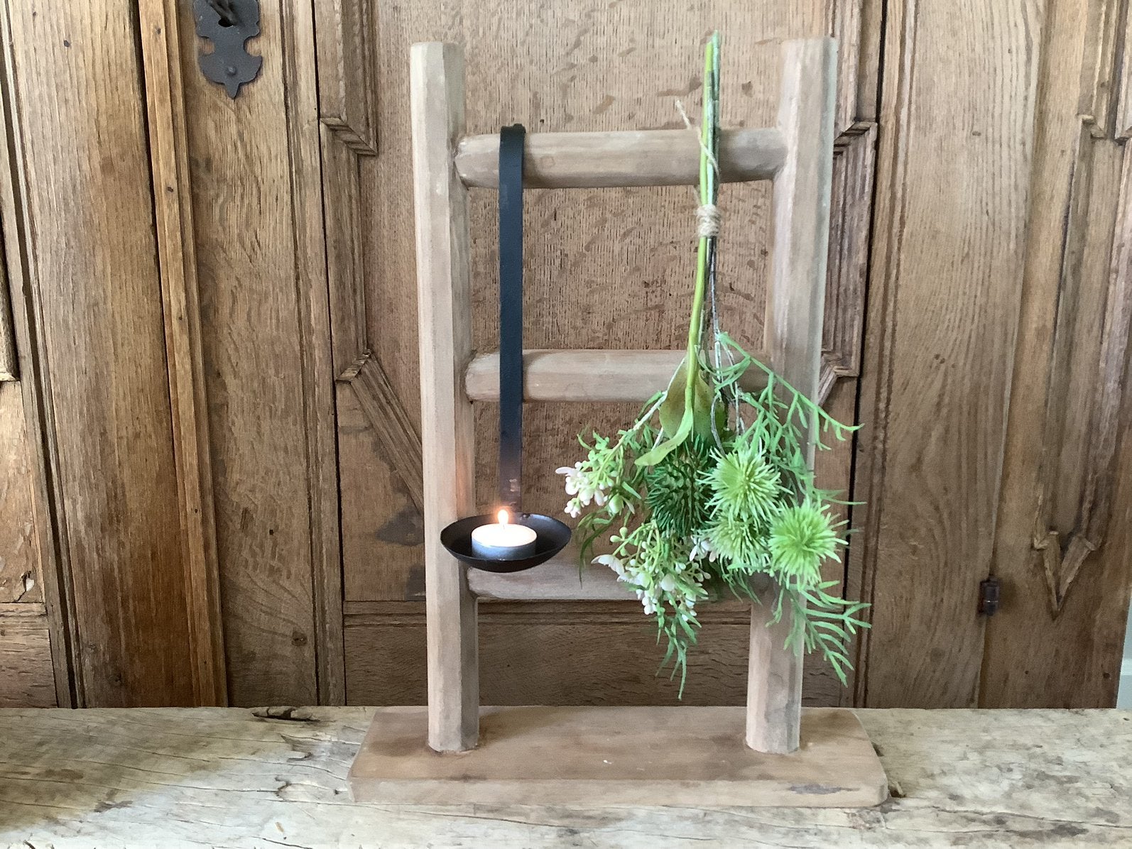 NIEUW houten trap rek, kunstbloemen en windlicht lepel, Ophalen of Verzenden, Nieuw