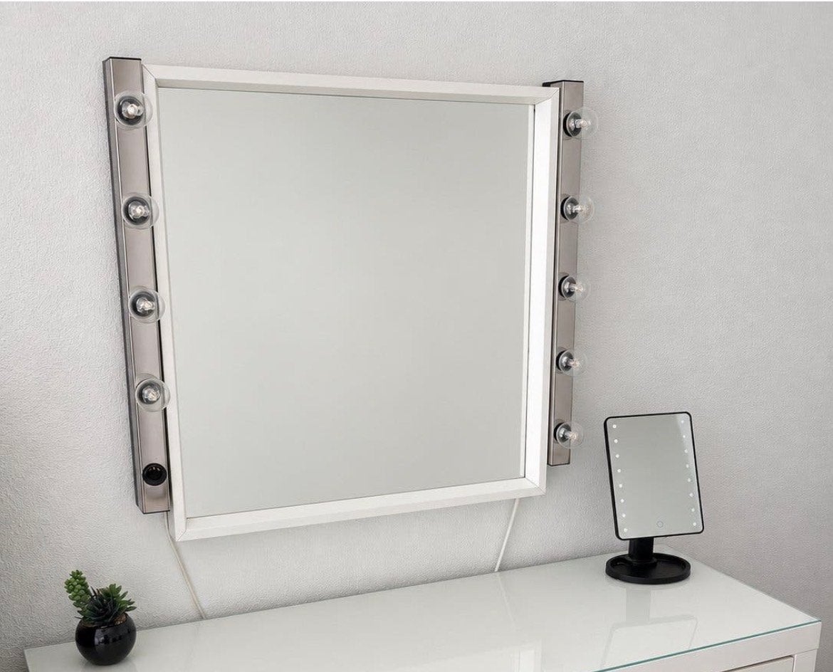 IKEA NISSADAL spiegel met MUSIK wandlampen (make-up), Ophalen, Gebruikt, Vierkant, 50 tot 75 cm