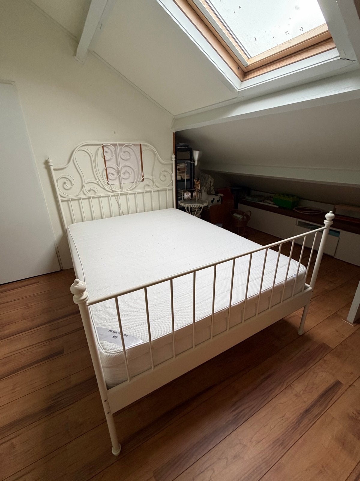 IKEA Tweepersoonsbed 140x200 met matras en topper, Ophalen, Gebruikt, Wit, Tweepersoons