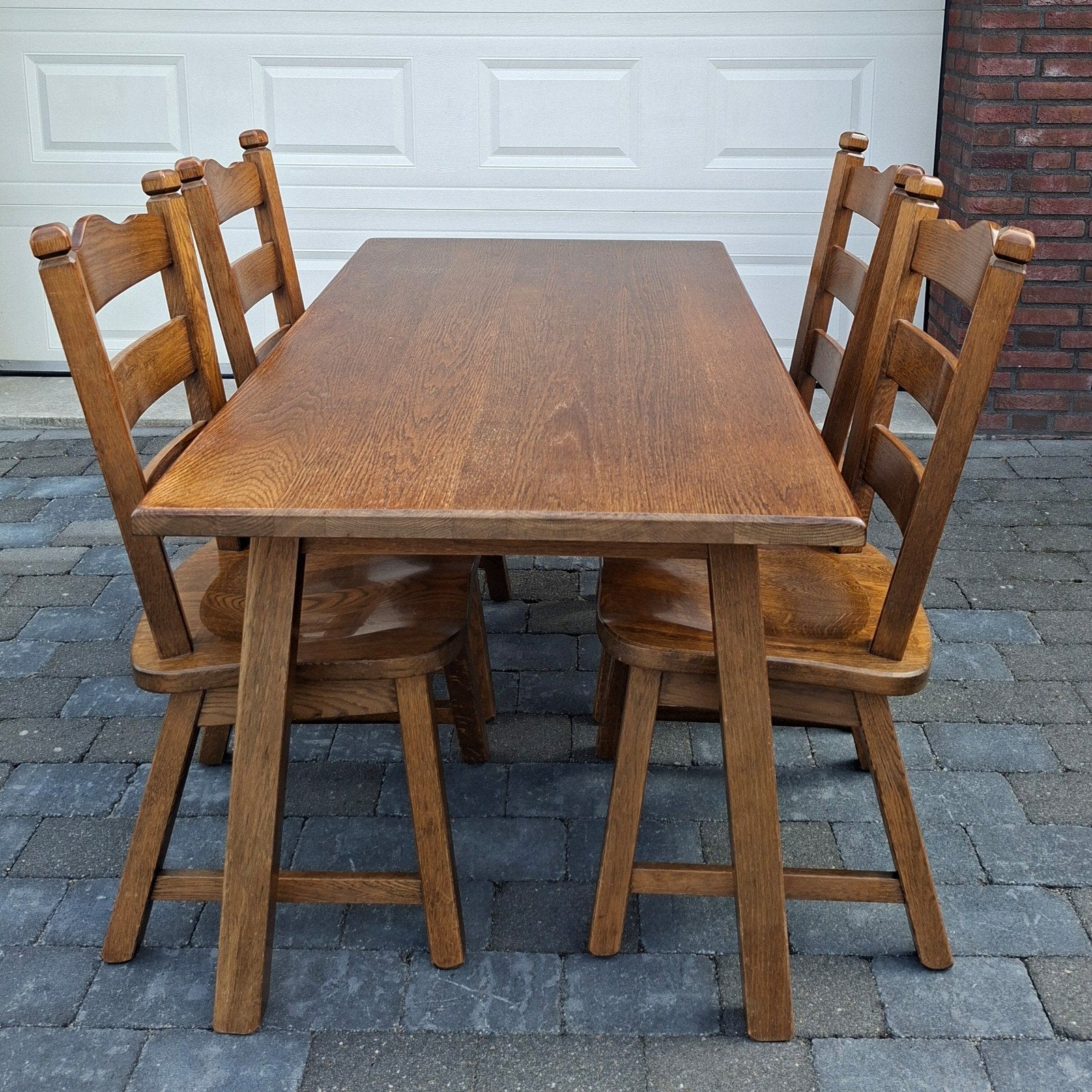 Massief eiken eethoek (tafel + 4 stoelen), Huis en Inrichting, Complete eetkamers, Ophalen, Gebruikt, Klassiek, 4 tot 6 stoelen