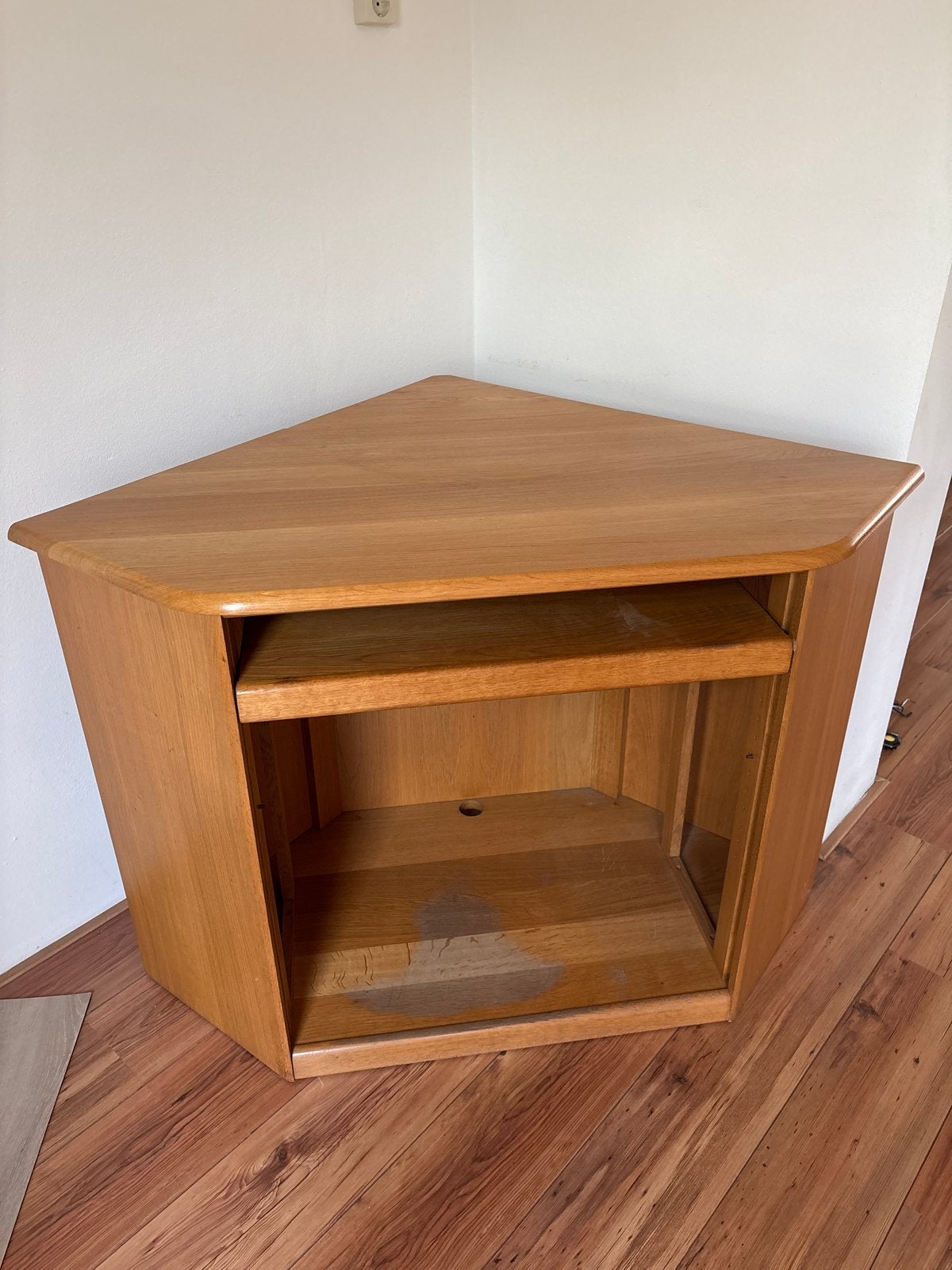 Houten (hoek)kastje met uitschuifbaar blad, Huis en Inrichting, Ophalen, Gebruikt, Eikenhout, 50 tot 100 cm