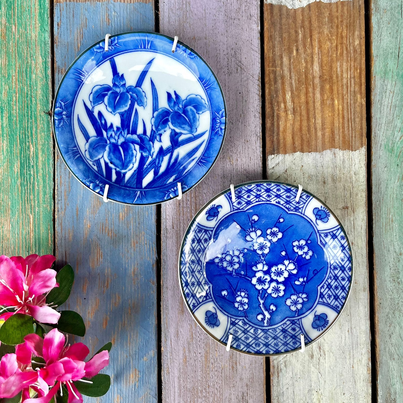 Japanse kleine wandbordjes bordjes blauw wit wanddecoratie, Gebruikt, Oosters, Wandhanger, Meerkleurig