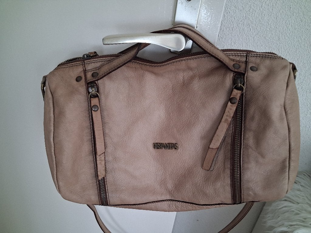 Creme / beige leren Hipanitas schoudertas., Sieraden, Tassen en Uiterlijk, Tassen | Schoudertassen, Overige merken, Gebruikt, Beige