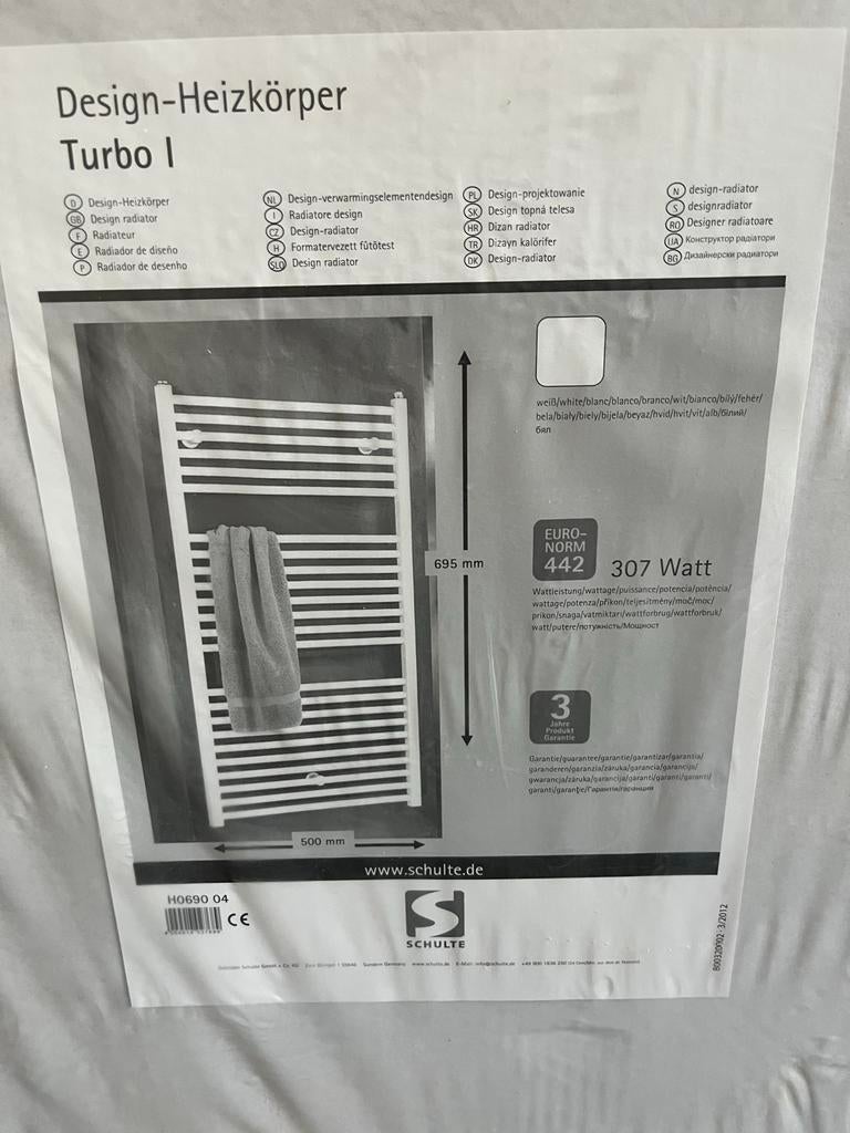 Design radiator Schulte Design-Heizkörper Turbo I - 307 Watt, Doe-het-zelf en Verbouw, Ophalen, 30 tot 80 cm, Radiator, Nieuw