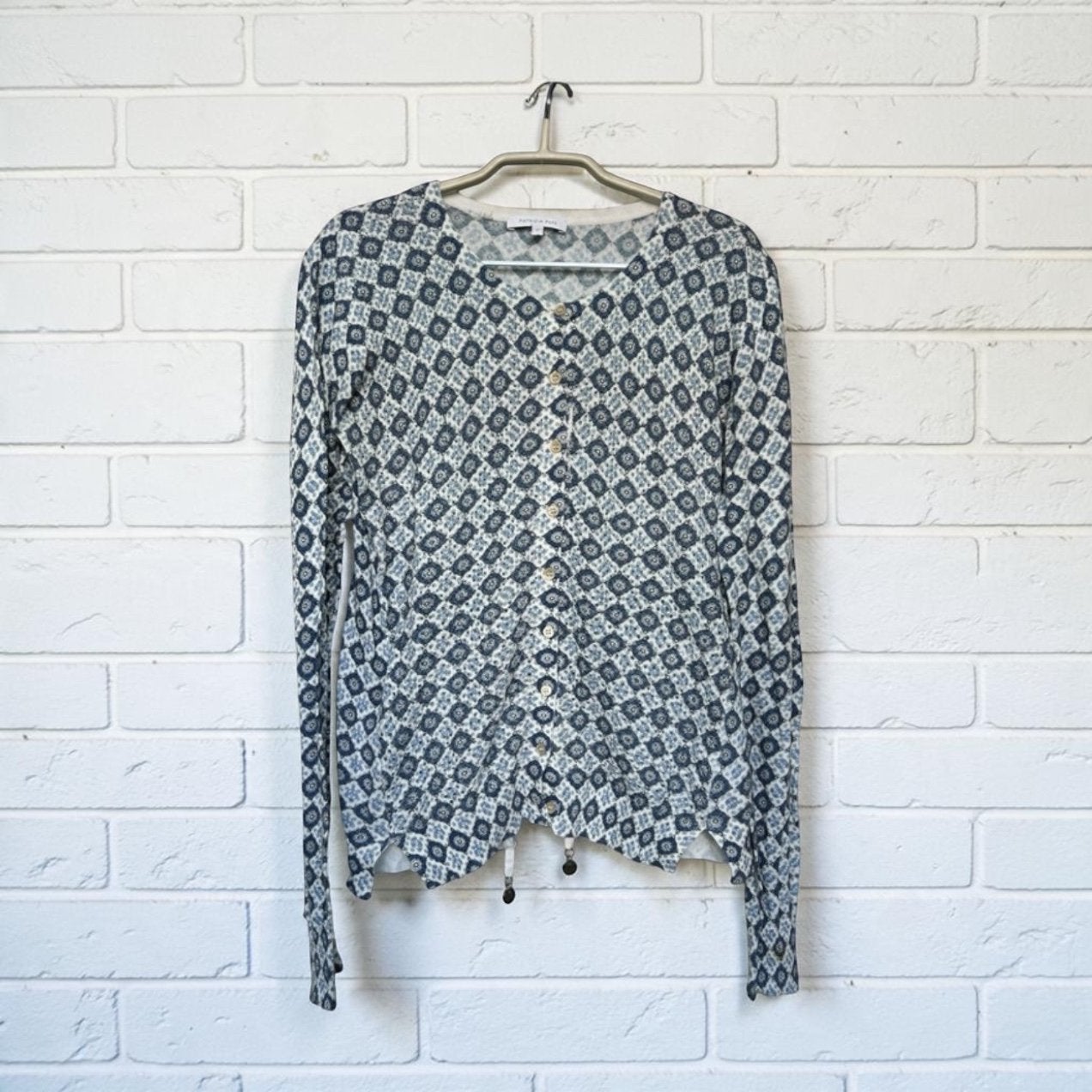Patrizia Pepe Blouse Top Maat 2 Blauw Wit Print Korset Rug, Maat 38/40 (M), Pp, Pp, Gedragen
