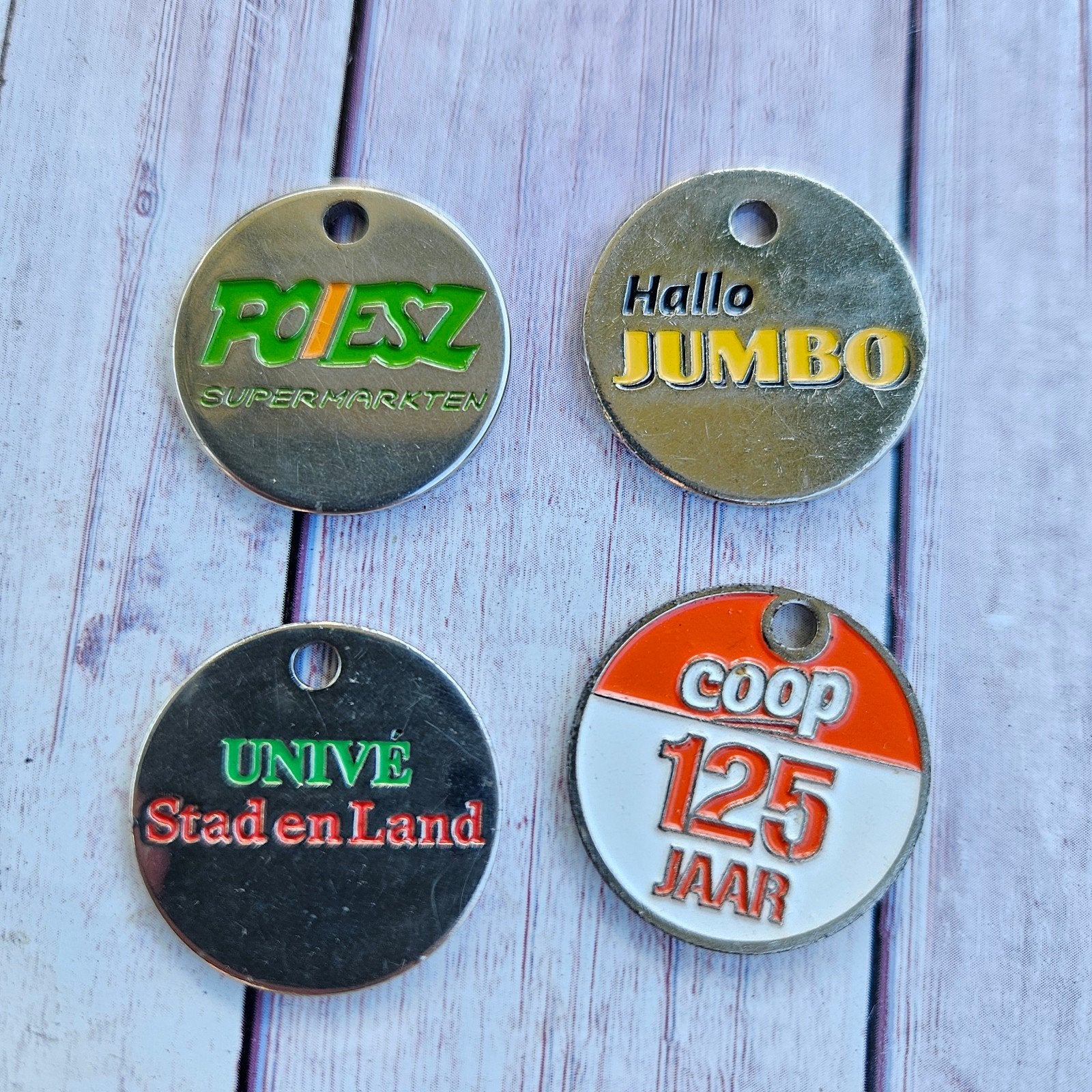 4 Winkelwagenmunten: Poiesz, Jumbo, Univé, Coop, Ophalen of Verzenden