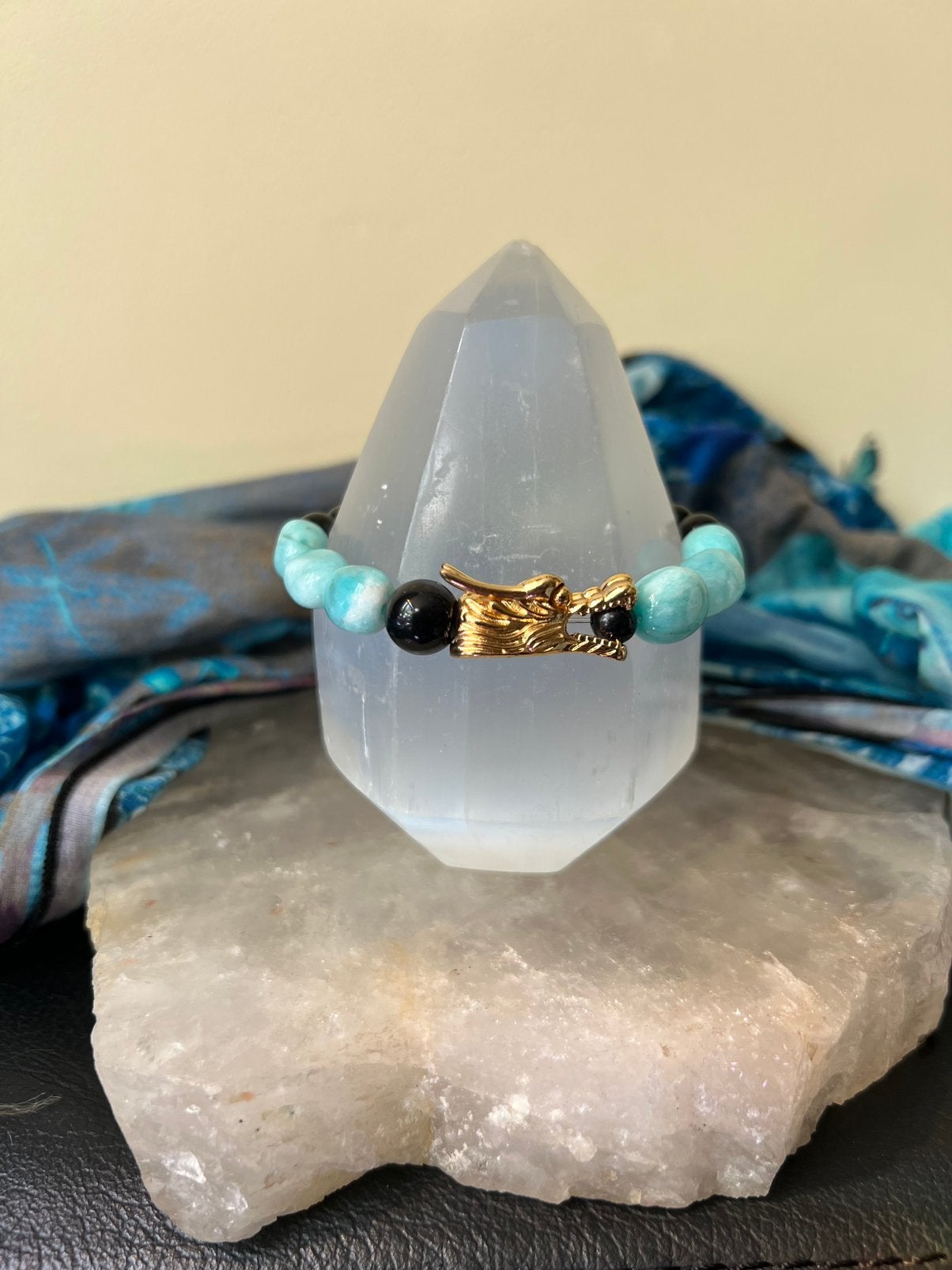 Amazoniet obsidiaan draak beschermt zuivert magie uniek, Met bedels of kralen, Magnolia11, Nieuw, Ophalen of Verzenden