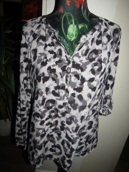 F028 TAIFUN mt L blouse grijs zwart animal print dierenprint, Verzenden, Zwart, Maat 42/44 (L), Zo goed als nieuw