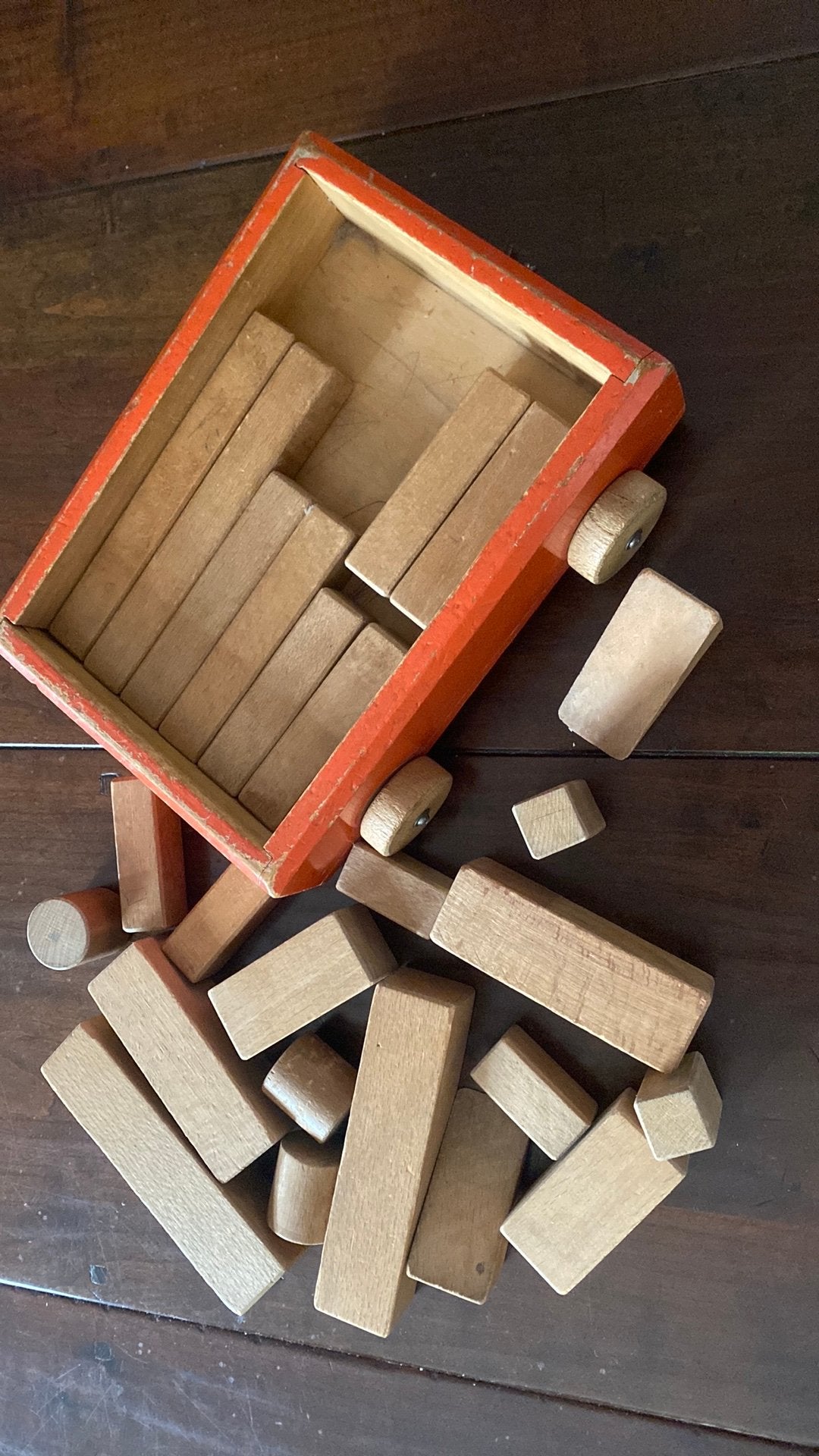 Vintage houten kar met blokken, Ophalen of Verzenden, Gebruikt, Overige typen
