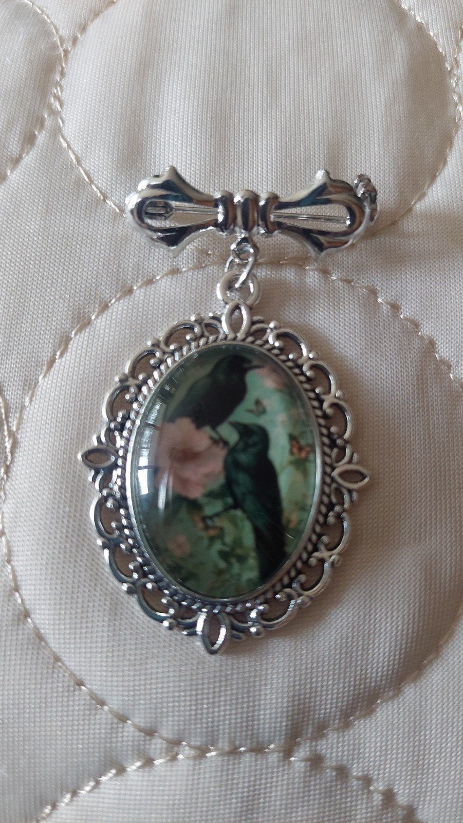 Broche met hanger, 5cm, met vogels en bloemen, Overige materialen, 4 tot 7 cm, Nieuw, Ophalen of Verzenden