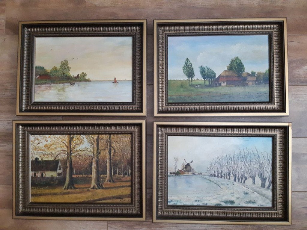 schilderijtjes De Vier Jaargetijden (jaren `60), Ophalen, Minder dan 50 cm, Oorspronkelijke maker, Zo goed als nieuw
