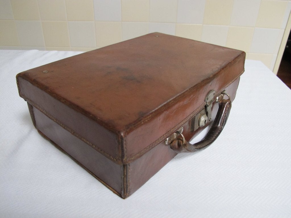 vintage koffertje leer, Antiek en Kunst, Curiosa en Brocante, Ophalen of Verzenden