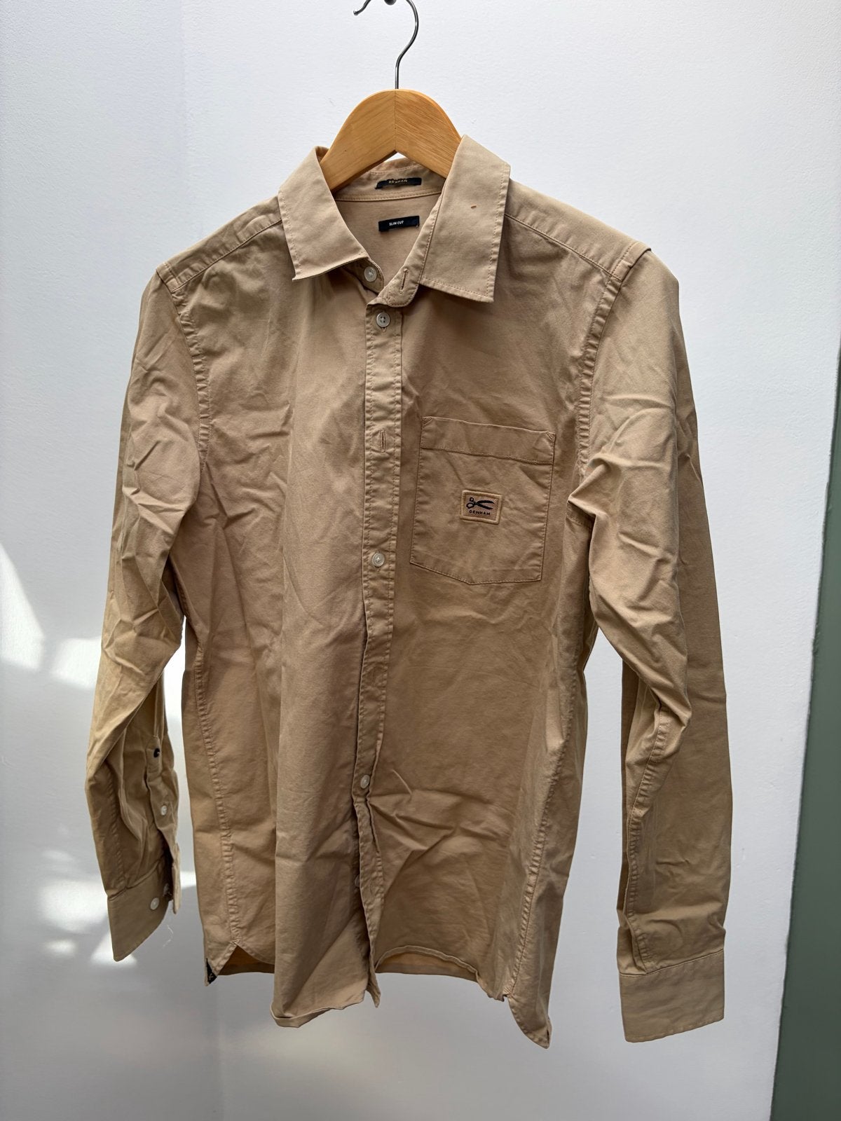 Denham zandkleurig overhemd - Maat S, Ophalen of Verzenden, Zo goed als nieuw, Beige, Halswijdte 38 (S) of kleiner