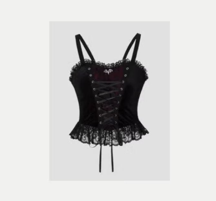 Gothic top Y2K stijl backless zwart met donkerrood, Ophalen of Verzenden, Nieuw, Maat 34 (XS) of kleiner, Zwart