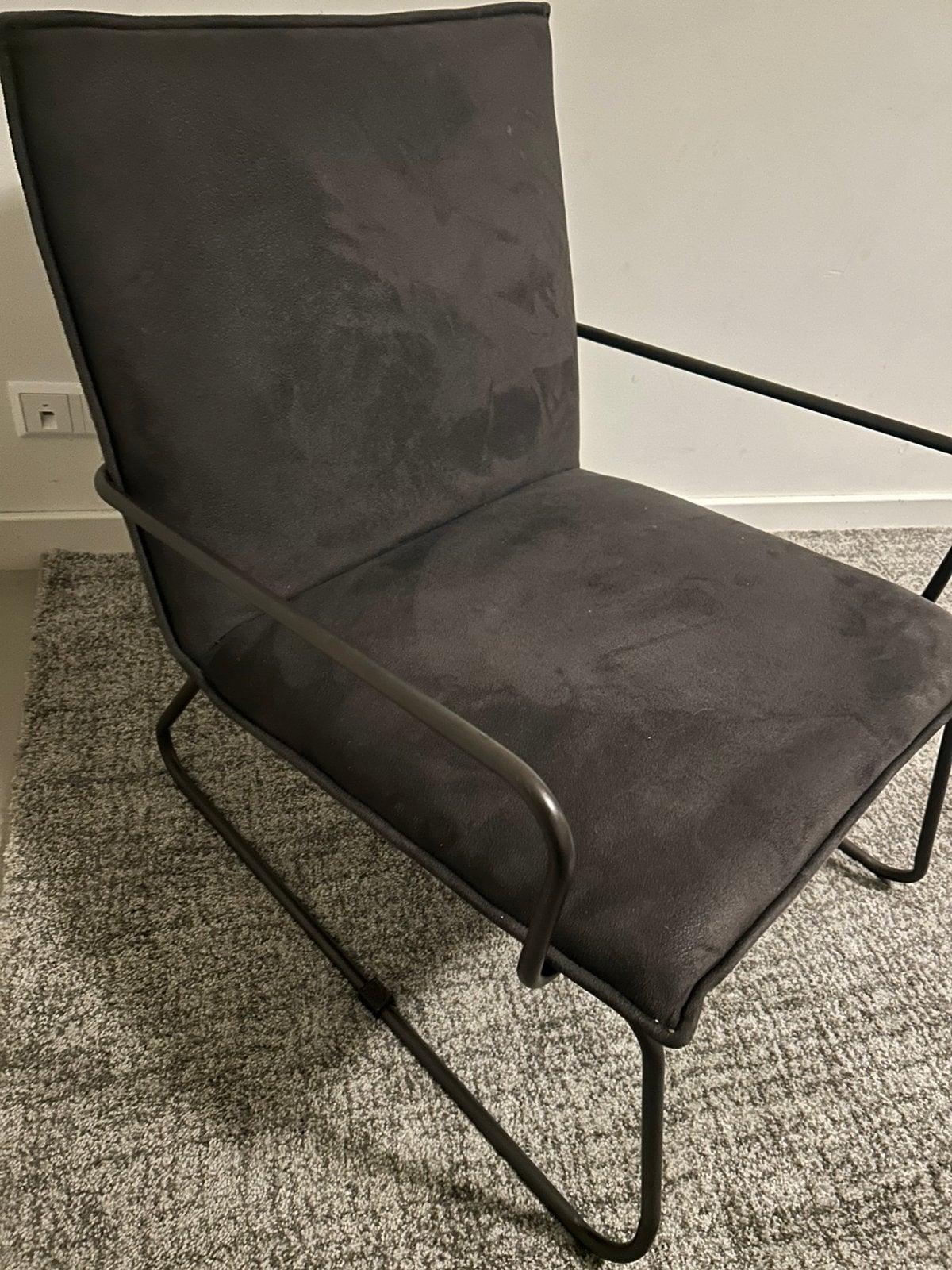 Loods 5 fauteuil stoel zwart bruin suede industrieel, Ophalen, Zo goed als nieuw, 75 tot 100 cm, 50 tot 75 cm