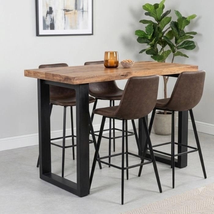 Bartafel Mangohout + staal 160 x 70 x 100 cm., Ophalen of Verzenden, Nieuw