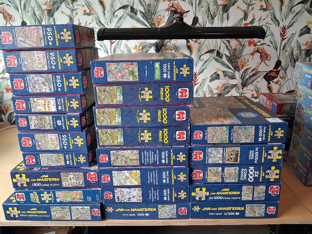 Grote collectie Jan van Haasteren puzzels (950-1500 stukjes), Ophalen of Verzenden, 500 t/m 1500 stukjes, Zo goed als nieuw, Legpuzzel