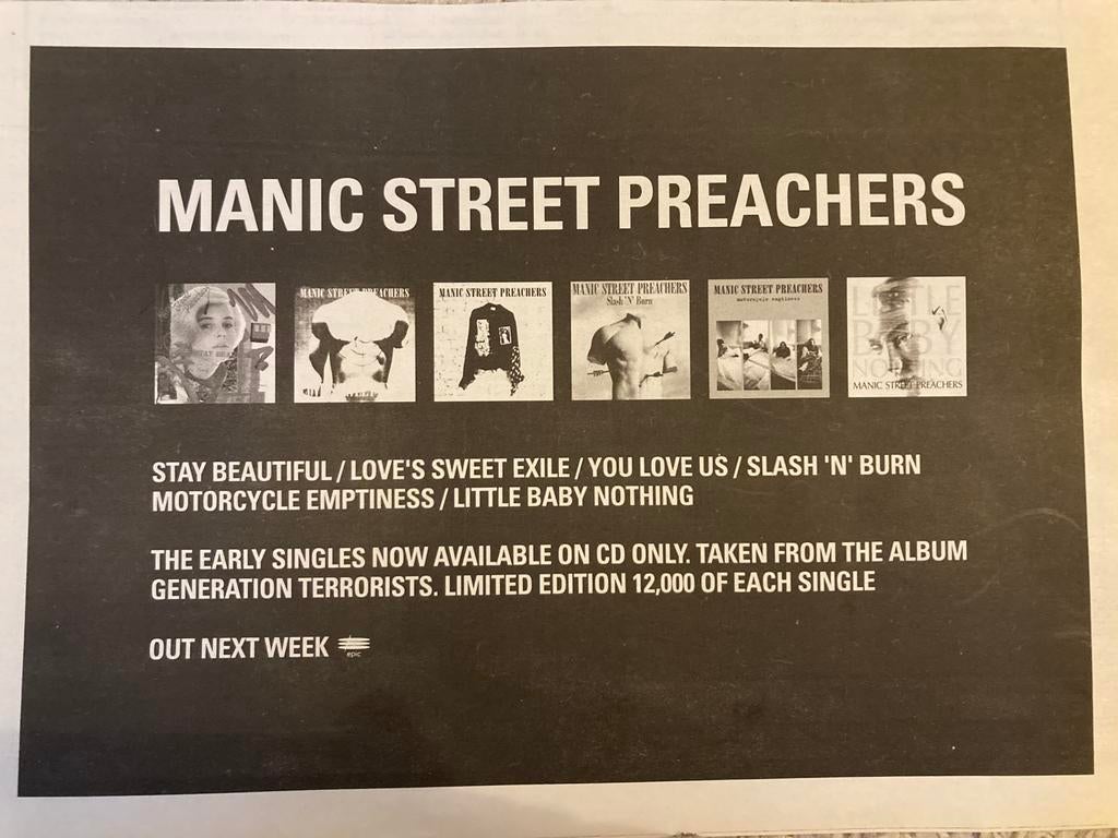 MANIC STREET PREACHERS release A4 advertentie, Ophalen of Verzenden