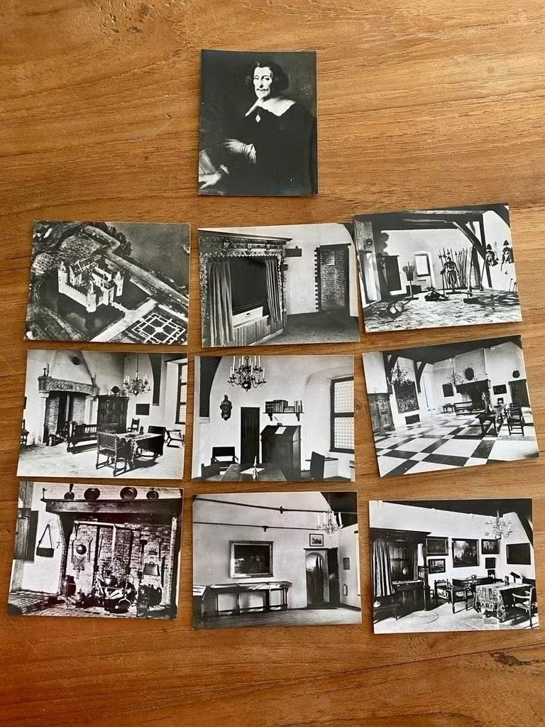 Snapshots Muiderslot:in mapje 10 kleine kaartjes zwart/wit, Ophalen of Verzenden, 1960 tot 1980, Gelopen, Gebouw