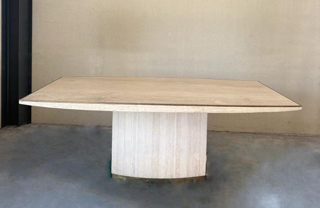 Vintage design Tavertin en messing eettafel, Huis en Inrichting, Tafels | Eettafels, Ophalen, 200 cm of meer, 50 tot 100 cm, Zo goed als nieuw