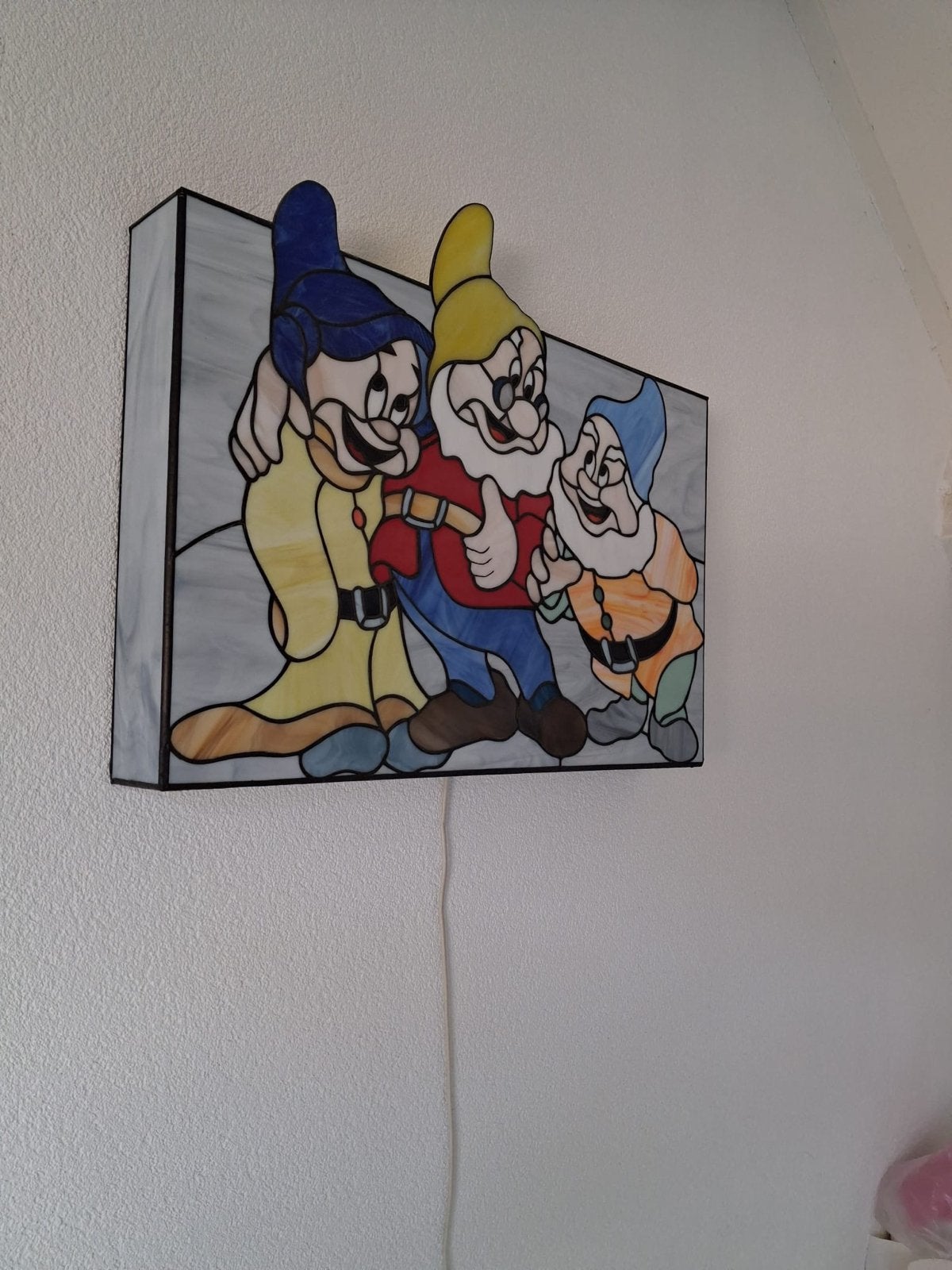 Glas-in-lood wandlamp Sneeuwwitje en de Zeven Dwergen, Ophalen, Zo goed als nieuw, Overige onderwerpen