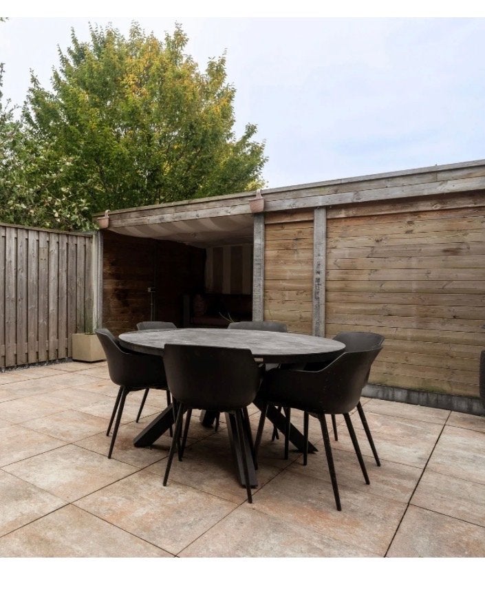 Moderne ronde tuinset met 6 stoelen, Ophalen, Zo goed als nieuw, Rond, Overige materialen
