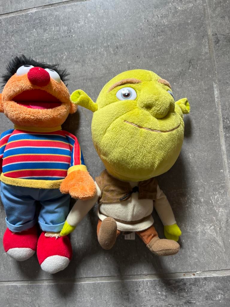 Ernie Sesamstraat en Shrek originele knuffels, Gebruikt, Overige merken, Overige karakters, Overige typen