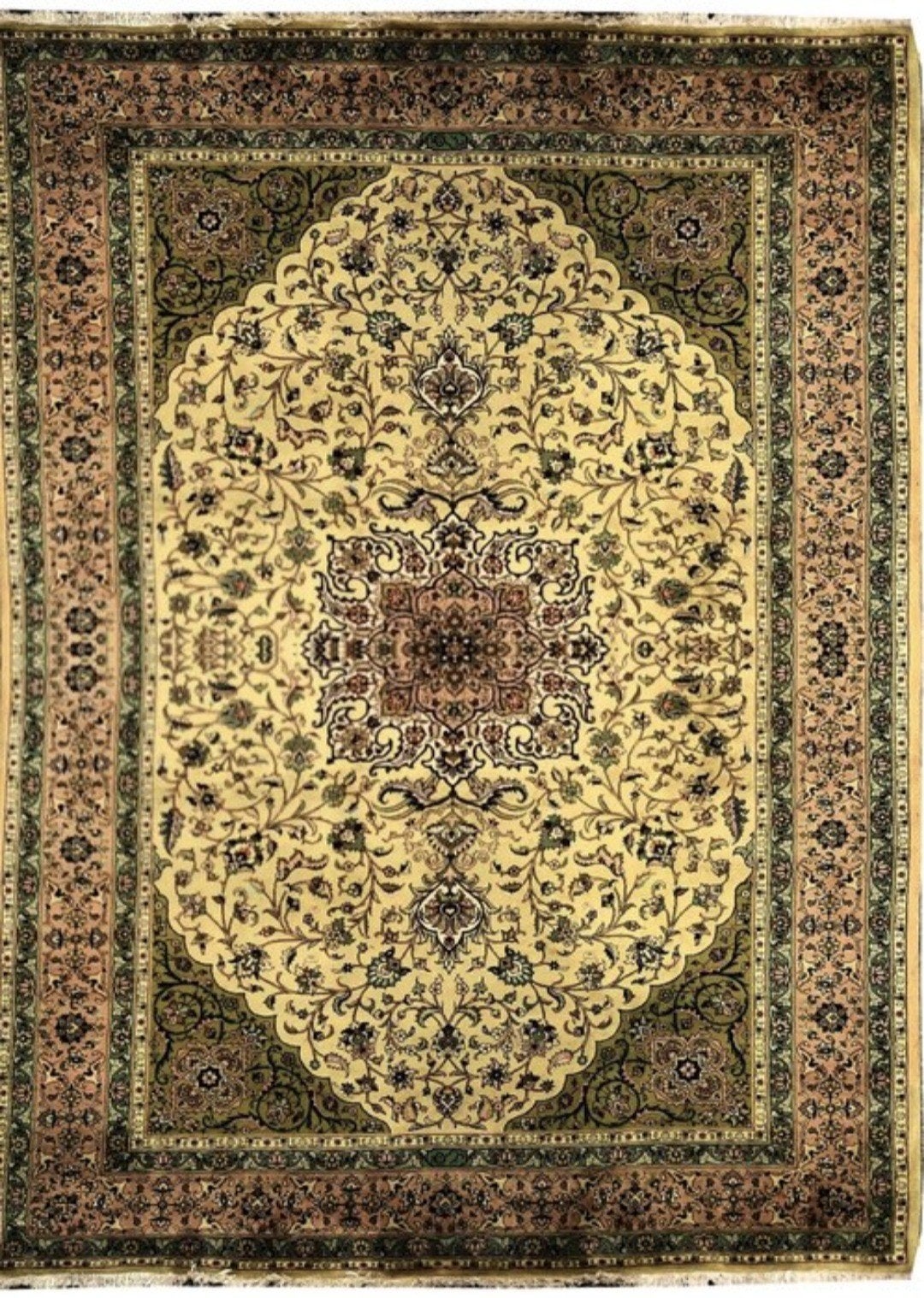 Gesigneerd Perzisch Tabriz tapijt, 300x200 cm, zeldzaam, Perzisch, Klassiek, Medaillon, Gebruikt, Crème, 150 tot 200 cm