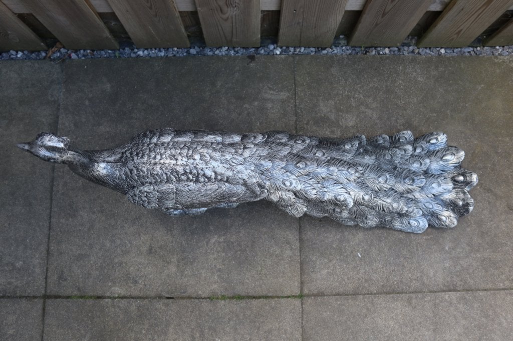 Pauw beeld antiek zilver 82 cm | Tuinbeeld & woondecoratie, Tuin en Terras, Dierenbeeld, Kunststof, -, -
