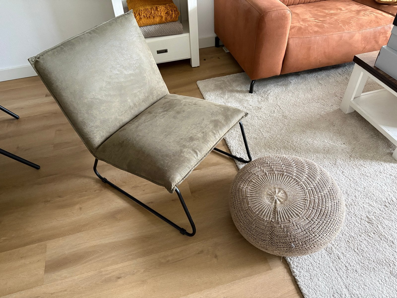 Lounge stoel - Groene stof met zwart metalen frame, Huis en Inrichting, Stoelen, Ophalen, Overige kleuren, Zo goed als nieuw, Eén