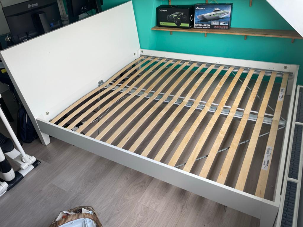 IKEA NORDLI 2-persoons  bedframe wit met lattenbodem LURÖY, Huis en Inrichting, Slaapkamer | Bedden, Ophalen, Gebruikt, Wit, Tweepersoons