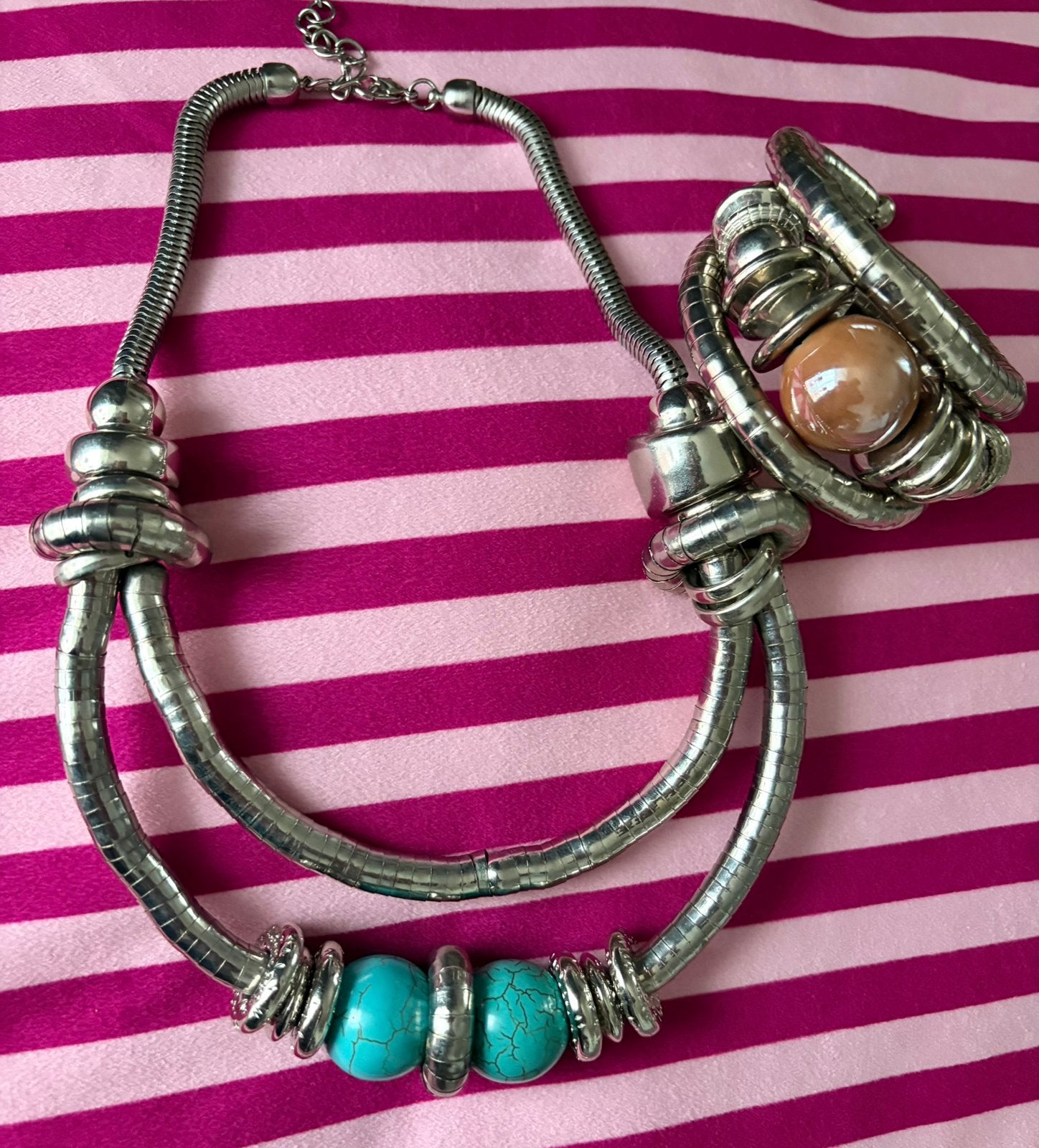 Vintage Chroombuis ketting en armband met kralen, Ophalen of Verzenden, Zo goed als nieuw, Overige merken