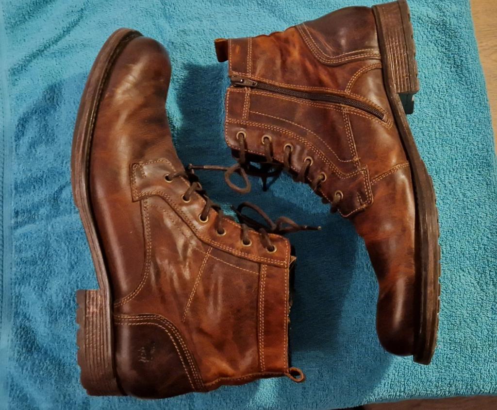 Bruine leren veterlaarzen - Maat 49 boots, Kleding | Heren, Schoenen, Boots, Ophalen of Verzenden, Zo goed als nieuw, Onbekend