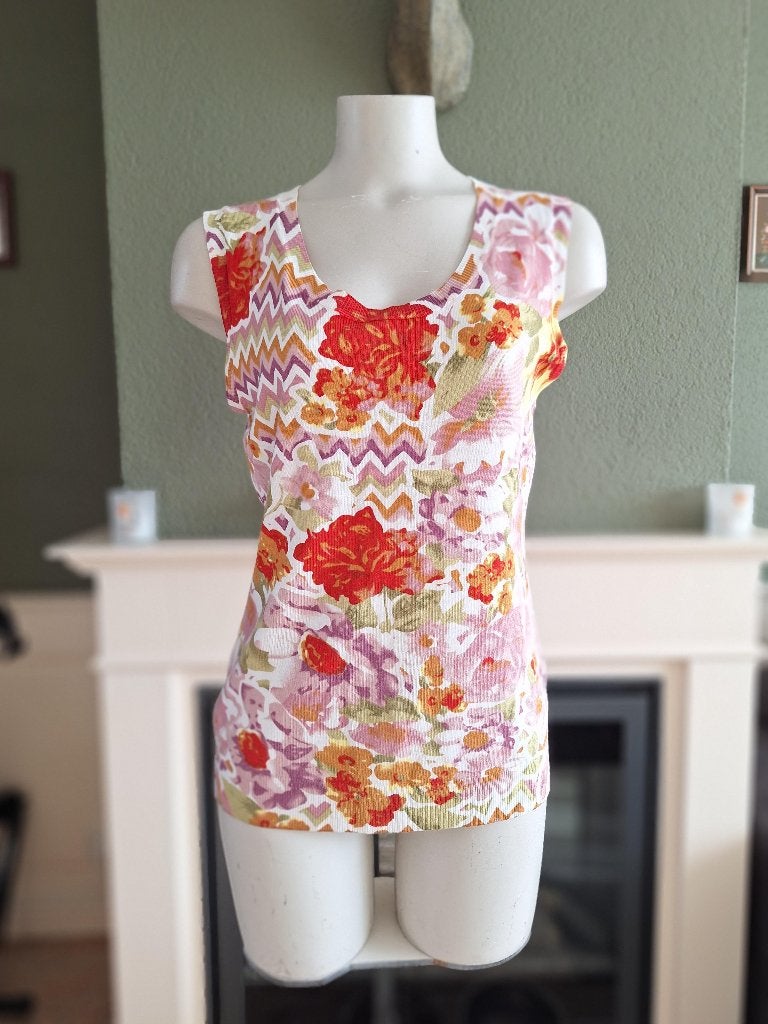 Leo Guy vest Lila oud roze groen rood bloemen combi 4 42, Overige kleuren, Verzenden, Maat 42/44 (L), Zo goed als nieuw