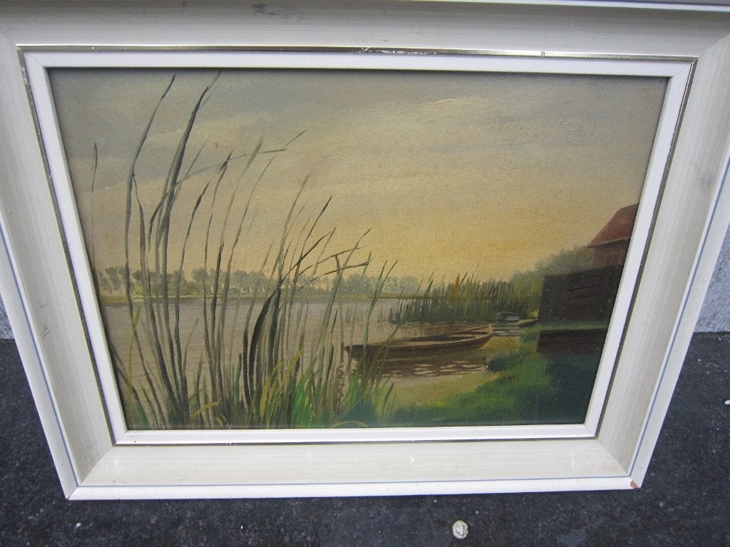 Waterlandschap met roeibootje typisch Haagse School, Ophalen of Verzenden