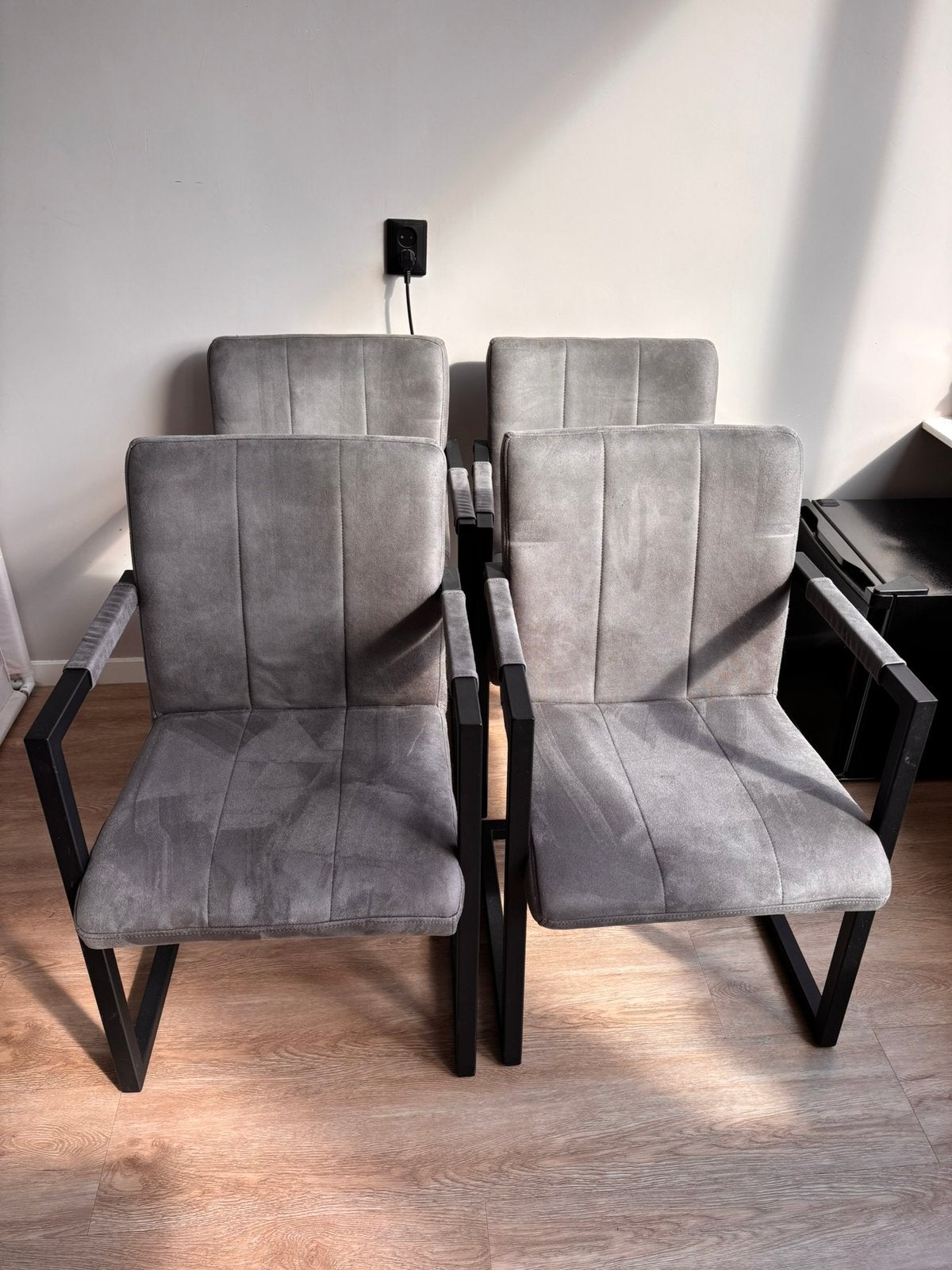 4 grijze eetkamerstoelen, Ophalen, Gebruikt, Vier, Stof