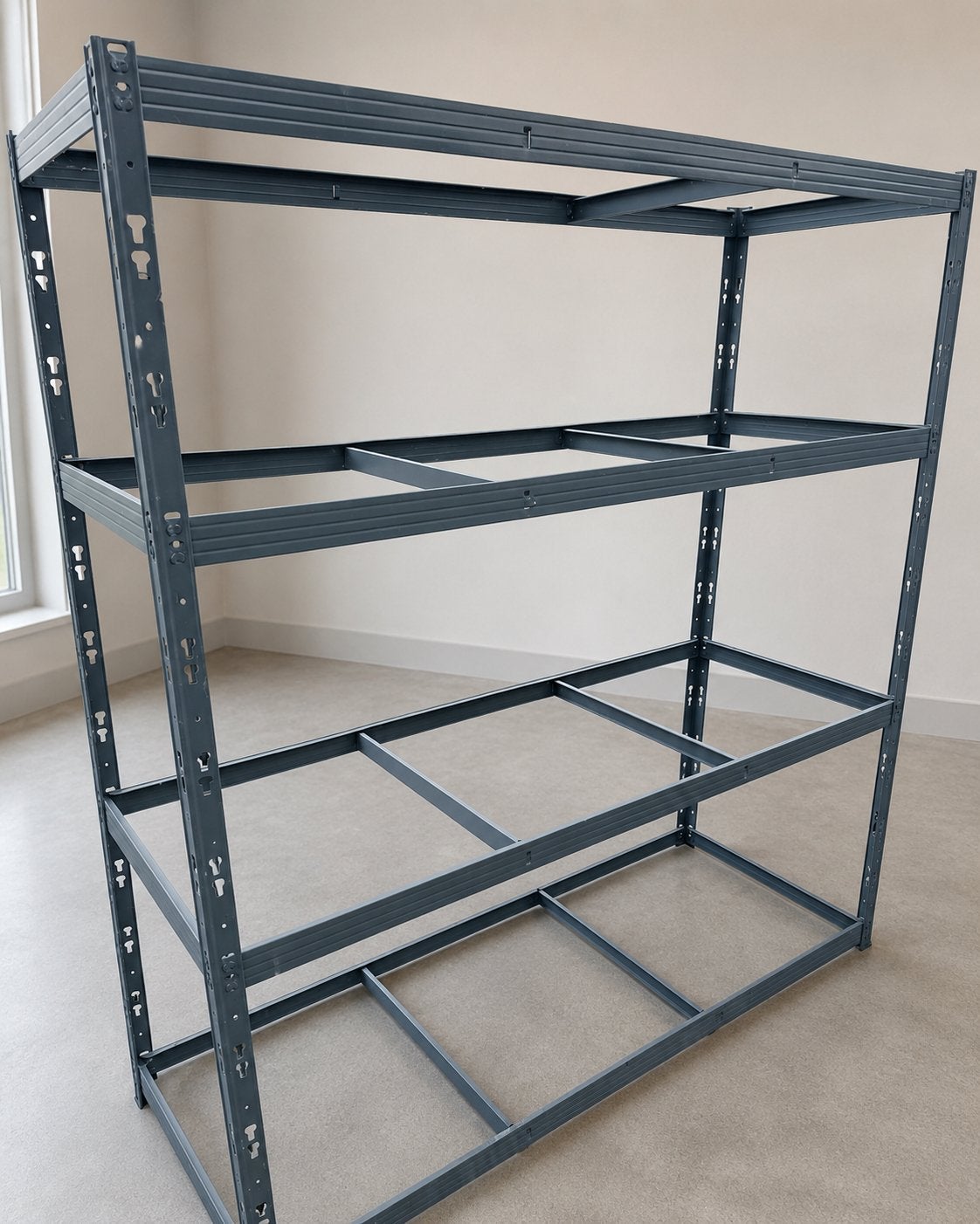 5 stevige stellingen zonder planken (2x grijs, 3x zwart), Ophalen, Gebruikt