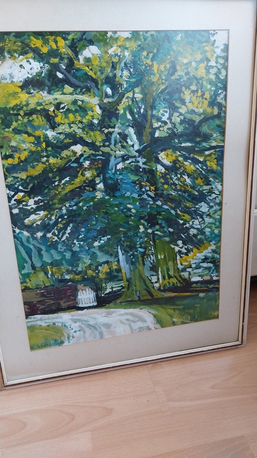 Schilderij Landschap met boom, gesigneerd, Ophalen, Doek, Realistisch, Origineel werk