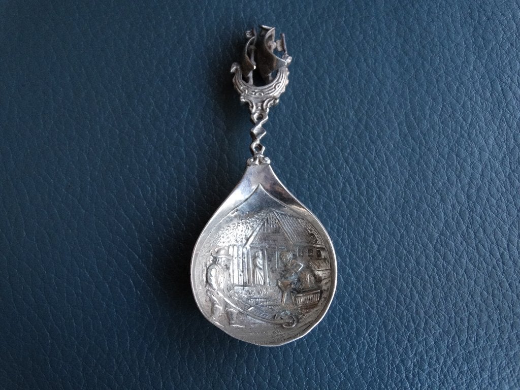 Zilveren theeduim met schip, scheepje, zeilschip zilver, Antiek en Kunst, Verzenden