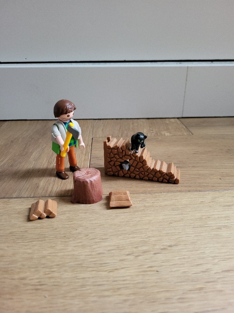 Playmobil Houthakker met kat en houtblokken 5412, Gebruikt, Complete set, Ophalen of Verzenden, Figuren