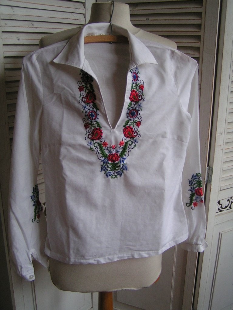 vintage folklore blouse maat 36 nr CC 680, Verzenden, Gedragen, Maat 36 (S), Wit
