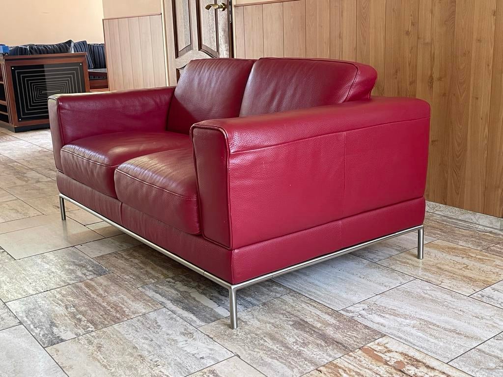IKEA Arild 2-zits bank - Rood leer - Huisdiervrij, Ophalen, Gebruikt, 150 tot 200 cm, Tweepersoons