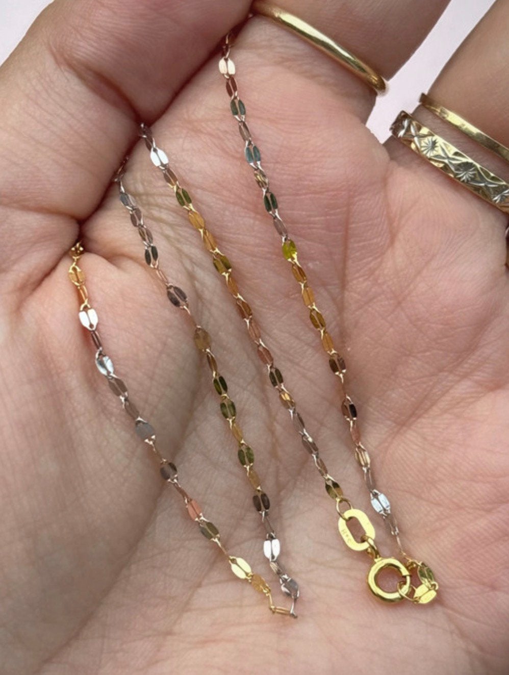 10 karaat tricolor gouden ketting met lipvormige schakels, Ophalen of Verzenden, Zo goed als nieuw, Goud, Goud