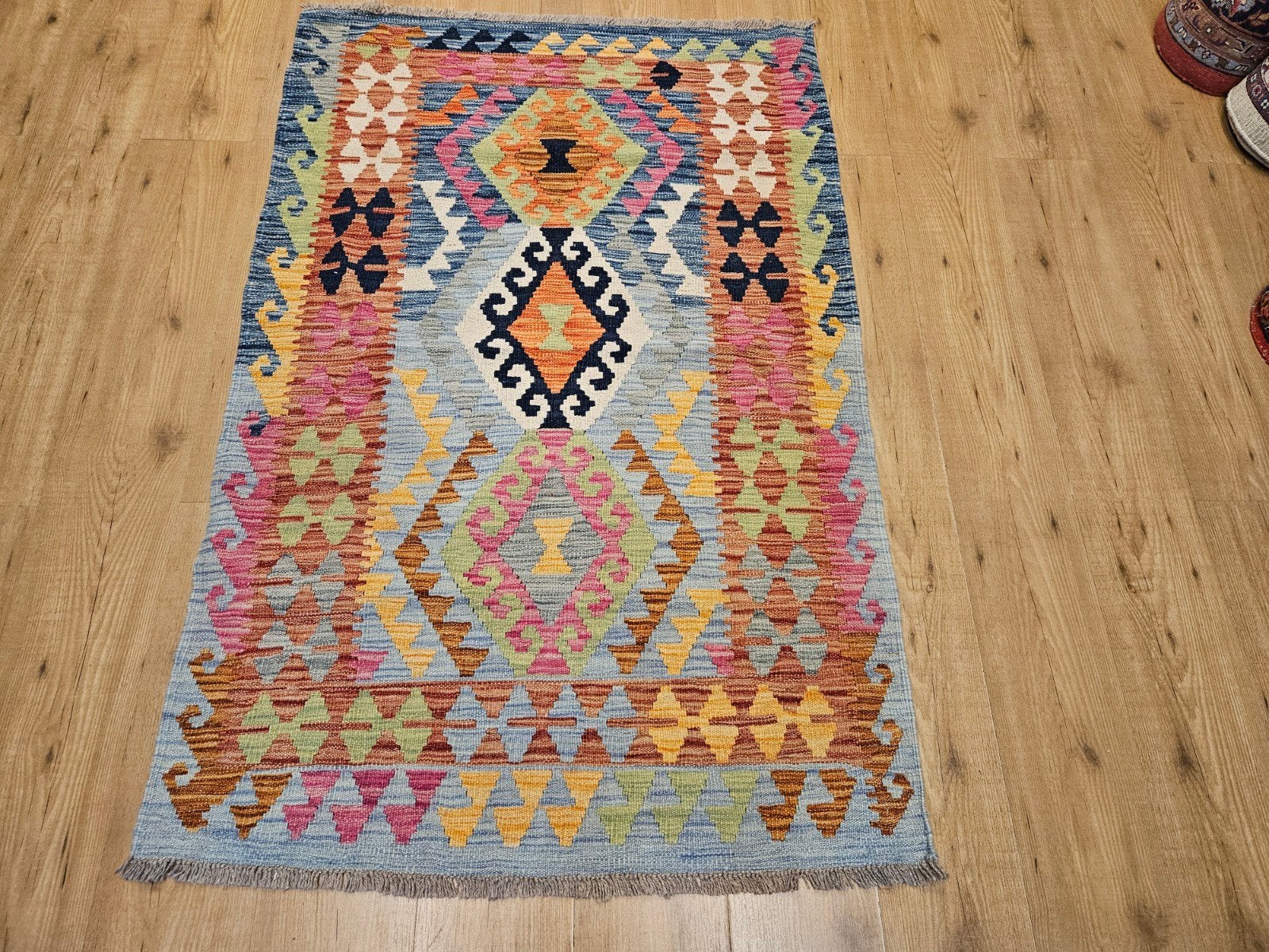 Handgeweven oosterse wollen kelim 153x101, Info@SlatsAntiek.nl, 100 tot 150 cm, Vof Slats Antiek, Ophalen of Verzenden