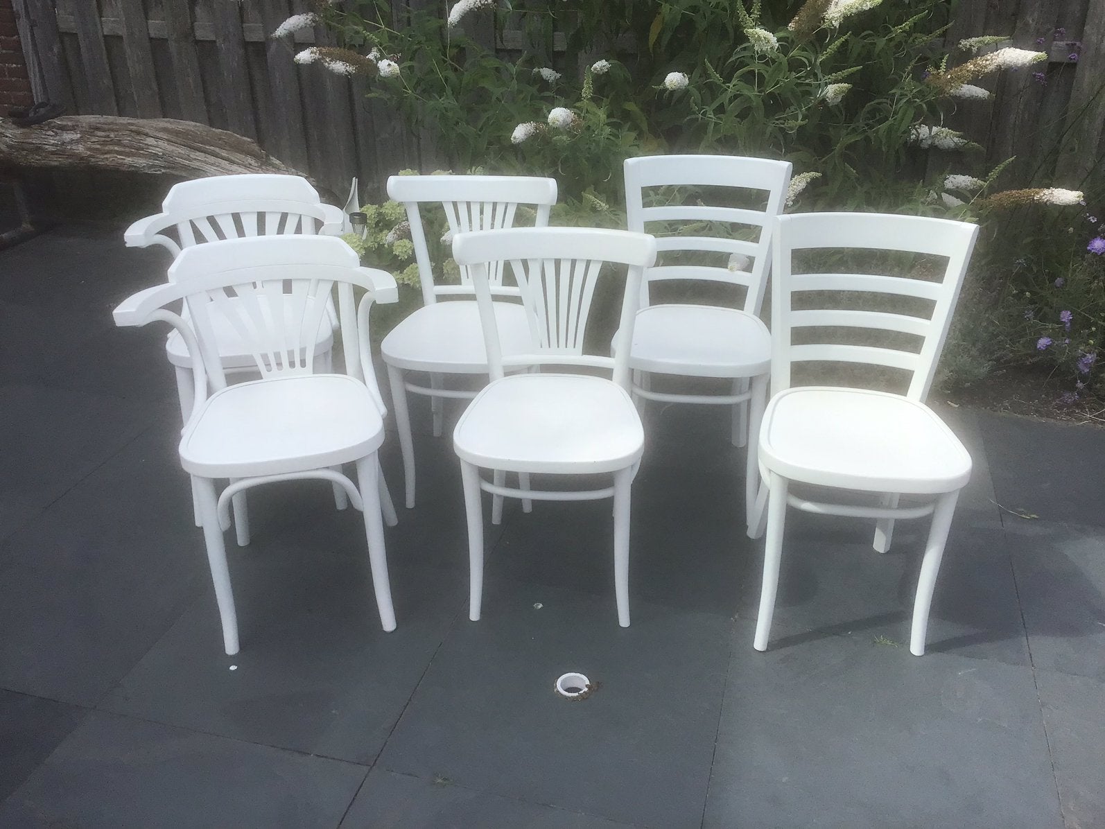 6 vintage cafestoelen - stevig en sfeervol, Huis en Inrichting, Stoelen, Ophalen, Gebruikt, Wit, Vintage